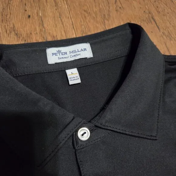 Peter Millar Summer Comfort Polo Shirt Men's Large Black Golf Performance - Picture 3 of 7